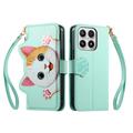 Custodia a portafoglio Xiaomi 17 con motivo gattini, porta carte, tasca con cerniera e cinturino da polso - Verde