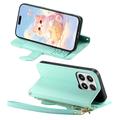 Custodia a portafoglio Xiaomi 17 con motivo gattini, porta carte, tasca con cerniera e cinturino da polso - Verde