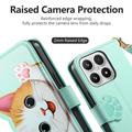 Custodia a portafoglio Xiaomi 17 con motivo gattini, porta carte, tasca con cerniera e cinturino da polso - Verde