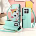 Custodia a portafoglio Xiaomi 17 con motivo gattini, porta carte, tasca con cerniera e cinturino da polso - Verde