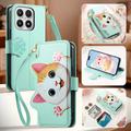 Custodia a portafoglio Xiaomi 17 con motivo gattini, porta carte, tasca con cerniera e cinturino da polso - Verde