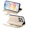 Custodia a portafoglio Xiaomi 17 con motivo gattini, porta carte, tasca con cerniera e cinturino da polso - Colore kaki
