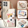 Custodia a portafoglio Xiaomi 17 con motivo gattini, porta carte, tasca con cerniera e cinturino da polso - Colore kaki