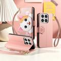 Custodia a portafoglio Xiaomi 17 con gattino, porta carte, tasca con cerniera e cinturino da polso - Rosa