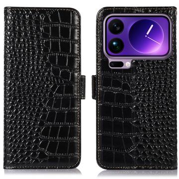 Custodia in Pelle a Portafoglio Serie Crocodile con RFID per Xiaomi 17 Pro - Nera
