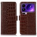 Custodia in Pelle a Portafoglio Serie Crocodile con RFID per Xiaomi 17 Pro
