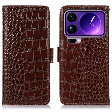 Custodia in Pelle a Portafoglio Serie Crocodile con RFID per Xiaomi 17 Pro - Marrone