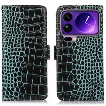 Custodia in Pelle a Portafoglio Serie Crocodile con RFID per Xiaomi 17 Pro - Verde