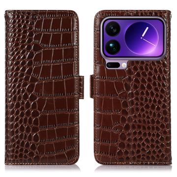 Custodia in Pelle a Portafoglio Serie Crocodile con RFID per Xiaomi 17 Pro Max - Marrone