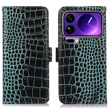 Custodia in Pelle a Portafoglio Serie Crocodile con RFID per Xiaomi 17 Pro Max - Verde