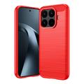 Custodia in TPU spazzolato per Xiaomi 17T - Fibra di Carbonio - Rossa