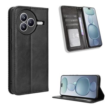 Custodia a Portafoglio con Chiusura Magnetica Retro per Xiaomi Civi 5 Pro - Nera