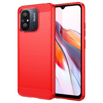 Custodia in TPU spazzolato per Xiaomi Redmi 12C - Fibra di carbonio - Rossa