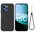 Custodia in silicone liquido con cinghia a mano per Xiaomi Redmi 15C - Nera