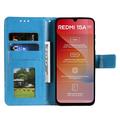 Custodia a portafoglio Mandala con cinturino da polso per Xiaomi Redmi 15a - Blu