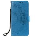Custodia a portafoglio Mandala con cinturino da polso per Xiaomi Redmi 15a - Blu