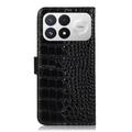 Custodia in Pelle a Portafoglio Serie Crocodile con RFID per Xiaomi Redmi K100 Pro/Poco F9 Pro - Nera