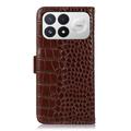 Custodia in Pelle a Portafoglio Serie Crocodile con RFID per Xiaomi Redmi K100 Pro/Poco F9 Pro - Marrone