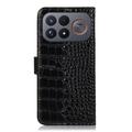 Custodia in Pelle a Portafoglio Serie Crocodile con RFID per Xiaomi Redmi K100 Pro Max/Poco F9 Ultra - Nera