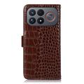Custodia in Pelle a Portafoglio Serie Crocodile con RFID per Xiaomi Redmi K100 Pro Max/Poco F9 Ultra - Marrone