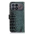 Custodia in Pelle a Portafoglio Serie Crocodile con RFID per Xiaomi Redmi K100 Pro Max/Poco F9 Ultra - Verde