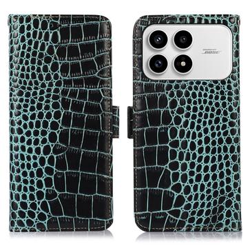 Custodia in Pelle a Portafoglio Serie Crocodile con RFID per Xiaomi Redmi K90/Poco F8 Pro