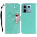 Xiaomi Redmi Note 13 Custodia portafoglio con strass gufo - Ciano