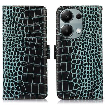Custodia in Pelle a Portafoglio Serie Crocodile con RFID per Xiaomi Redmi Note 13 Pro 4G/Poco M6 Pro - Verde