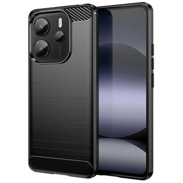 Custodia in TPU spazzolato per Xiaomi Redmi Note 14 4G - Fibra di Carbonio - Nera