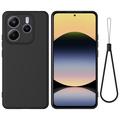 Custodia in silicone liquido con cinghia a mano per Xiaomi Redmi Note 14 5G - Nera