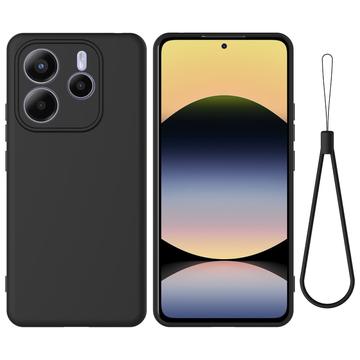Custodia in silicone liquido con cinghia a mano per Xiaomi Redmi Note 14 5G - Nera