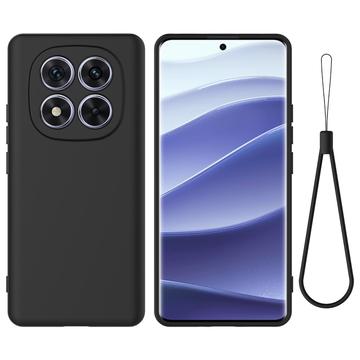Custodia in silicone liquido con cinghia a mano per Xiaomi Redmi Note 14 Pro 5G, Poco X7 - Nera