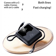 YM-1422 Mini Power Bank 20000mAh - Cavi USB-C e Lightning - Nero