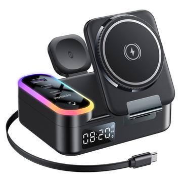 Yesido DS38 Stazione di ricarica wireless magnetica 8 in 1 con orologio digitale - 65W - Nero