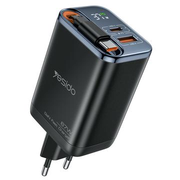 Yesido YC100 67W Caricabatterie rapido con cavo USB-C retrattile - Nero