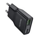 Caricabatterie rapido Yesido YC112 da 20W a doppia porta - USB-C/USB-A - Nero