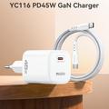 Caricabatterie Yesido YC116 da 45W con tecnologia GaN e cavo USB-C - Bianco