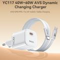 Caricabatterie Yesido YC117 da 60W con tecnologia GaN e cavo USB-C - Bianco