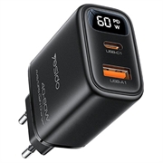 Yesido YC122 Caricabatterie rapido PD a doppia porta da 60W con display digitale - Nero