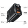 Yesido YC122 Caricabatterie rapido PD a doppia porta da 60W con display digitale - Nero