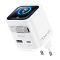Caricabatterie rapido Yesido YC123 da 70W con tecnologia GaN - Display TFT, 2x USB-C, USB-A, cavo USB-C da 70cm - Bianco