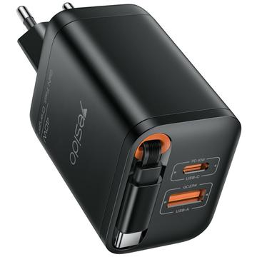 Yesido YC99 40W Caricabatterie rapido con cavo USB-C retrattile - Nero