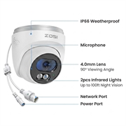 ZOSI C220: telecamera di sicurezza PoE da esterno da 4MP con rilevamento di persone tramite IA - Bianca