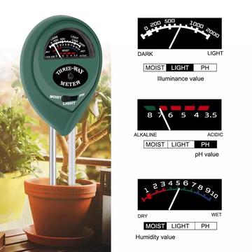 ZZ-009 3 in 1 Tester del terreno con PH/Luce/Tester di acidità dell\'umidità per alberi bonsai e per la cura del giardino.