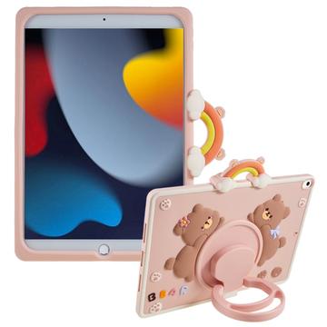 Custodia in silicone per iPad 10.2 2019/2020/2021 Cartoon Bear con Kickstand - Rosa