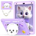 Custodia ibrida con base di appoggio per iPad 10.2 2019/2020/2021 Gatto carino - viola chiaro