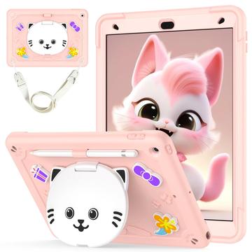 Custodia ibrida con base di appoggio per iPad 10.2 2019/2020/2021 Gatto carino - Rosa