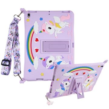 Custodia per iPad 10.2 2019/2020/2021 Carino Unicorno con supporto e cinturino - Viola