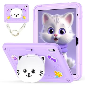 Custodia ibrida con base di appoggio per iPad 2022/2025 Gatto carino - viola chiaro