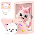 Custodia ibrida con base di appoggio per iPad 2022/2025 Gatto carino - Rosa